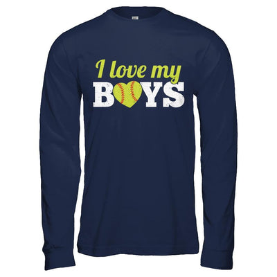 Love My Boys Mom And Dad Softball-T-Shirt & Hoodie-Long Sleeve T-Shirt-Navy