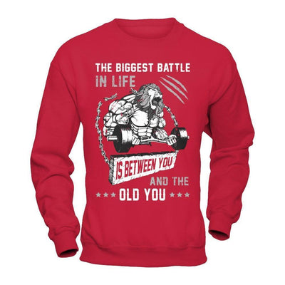 The Biggest Battle In Life Is Between You And The Old You-T-Shirt & Hoodie-Crewneck Sweatshirt-Red