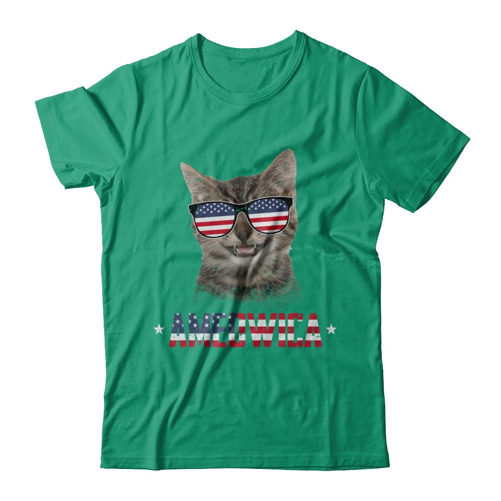 Ameowica 4Th Of July Party Meow Cat American Flag-T-Shirt & Hoodie-Classic T-Shirt-Kelly Green
