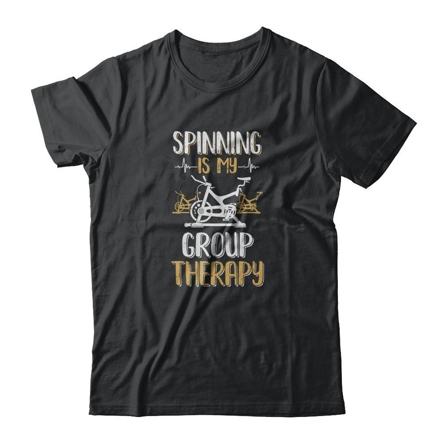 Fitness Gym Mom Spinning Is My Group Therapy-T-Shirt & Tank Top-Classic T-Shirt-Black