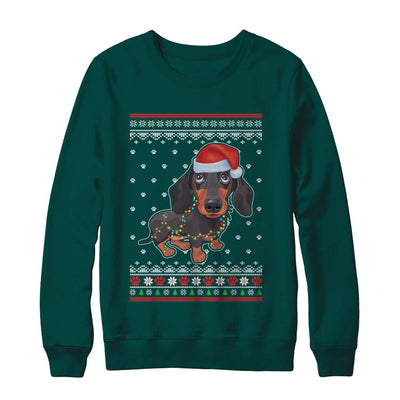 Dachshund Christmas Ugly Sweater Lights Dog Xmas Gift-T-Shirt & Sweatshirt-Crewneck Sweatshirt-Deep Forest