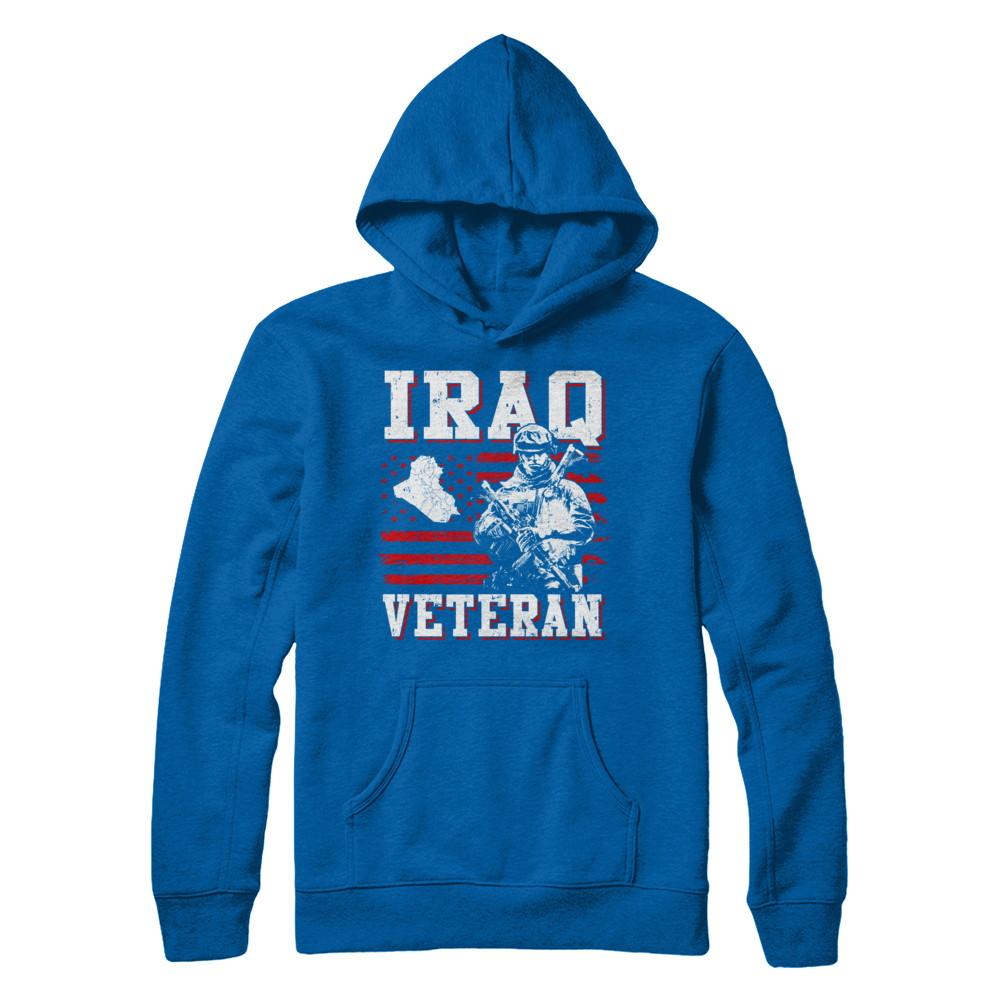 Iraq Veteran America Flag Distressed Vintage-T-Shirt & Hoodie-Pullover Hoodie-Royal