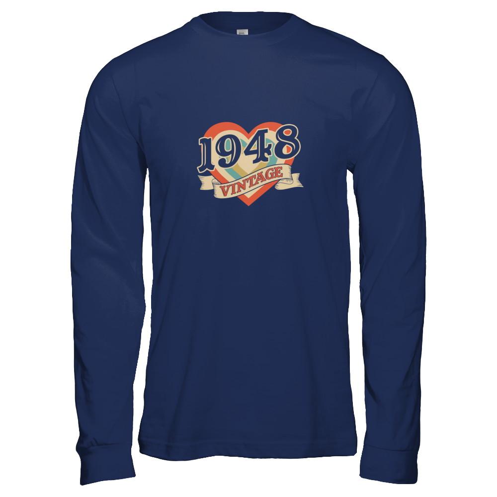 Vintage Retro Classic Heart Made In 1948-T-Shirt & Tank Top-Long Sleeve T-Shirt-Navy