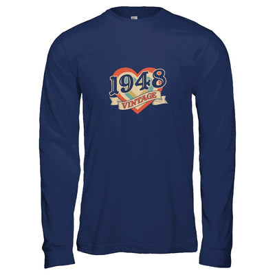 Vintage Retro Classic Heart Made In 1948-T-Shirt & Tank Top-Long Sleeve T-Shirt-Navy