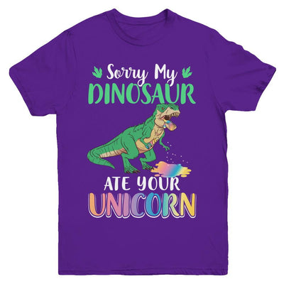 Sorry My Dinosaur Ate Your Unicorn T-Rex Youth-Youth Shirt-Youth T-Shirt-Purple