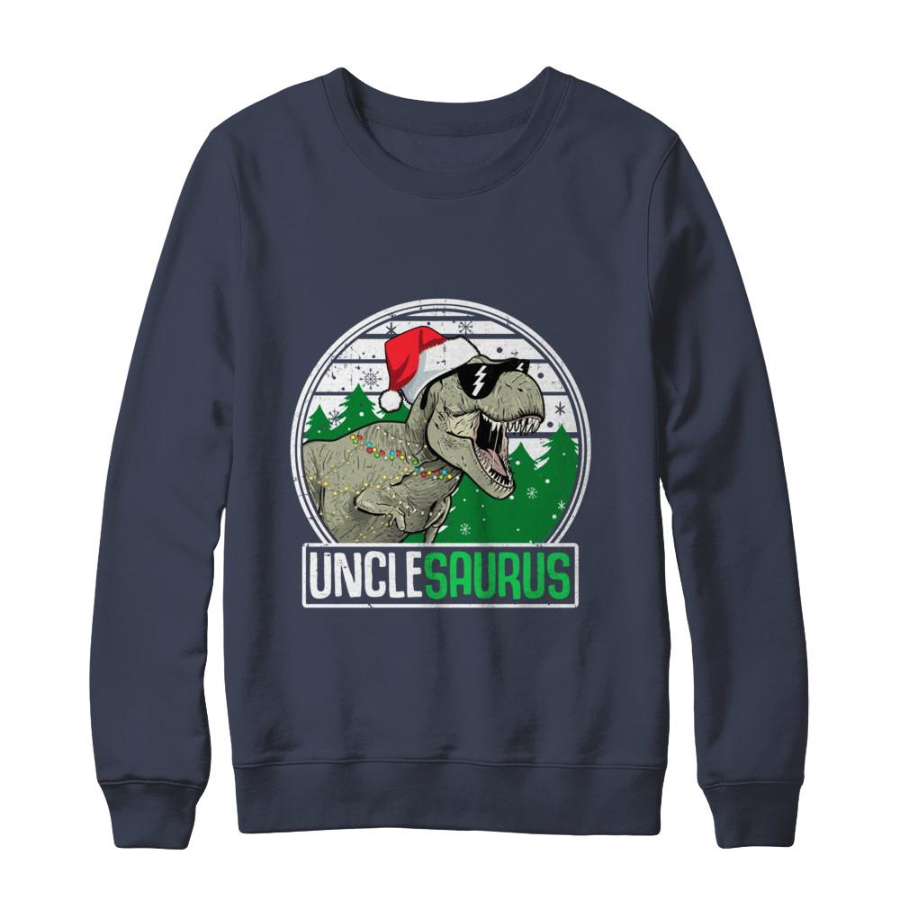 Unclesaurus Uncle Dinosaur T-Rex Family Christmas-T-Shirt & Sweatshirt-Crewneck Sweatshirt-Navy