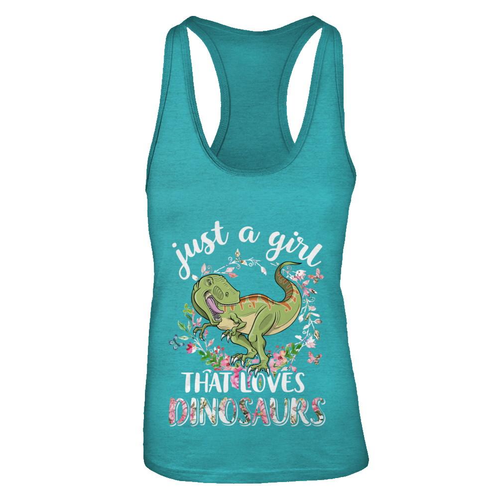 Saurus Just A Girl That Loves Dinosaurs T-Rex Gift-T-Shirt & Tank Top-Women's Ideal Racerback Tank-Tahiti Blue