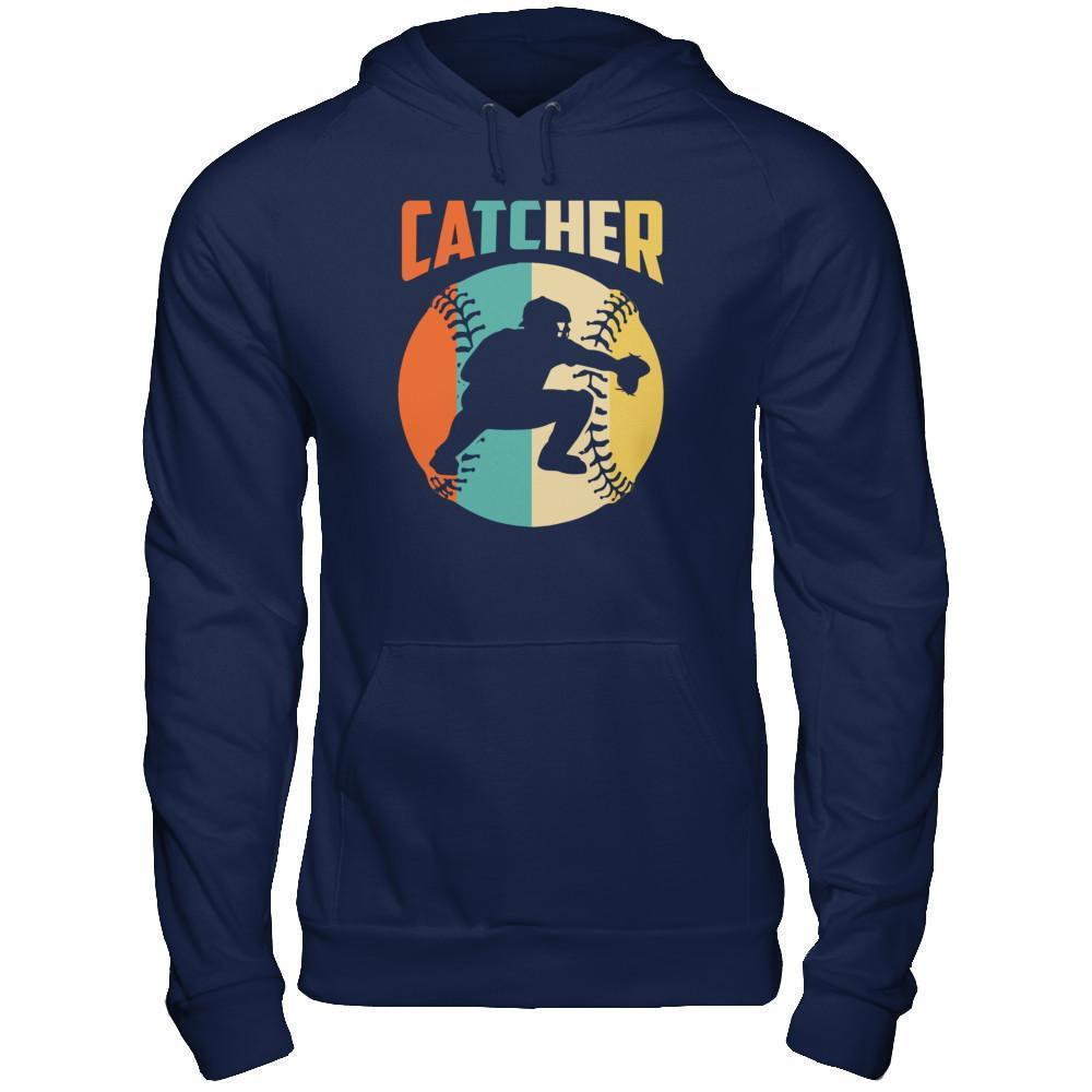 Classic Vintage Retro Style Catcher Baseball-T-Shirt & Hoodie-Pullover Hoodie-Navy