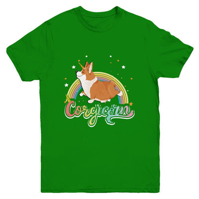 Corgicorn Corgi Unicorn Kids Space Galaxy Rainbow Youth-Youth Shirt-Youth T-Shirt-Irish Green