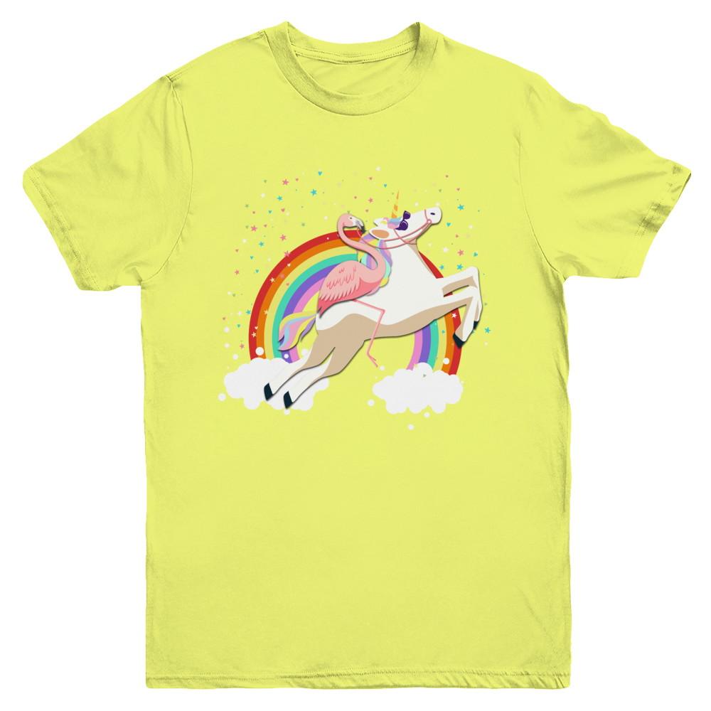Flamingo Pink Bird Riding Unicorn Youth-Youth Shirt-Youth T-Shirt-Daisy