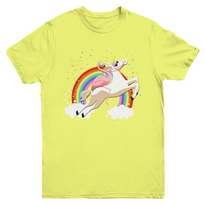 Flamingo Pink Bird Riding Unicorn Youth-Youth Shirt-Youth T-Shirt-Daisy