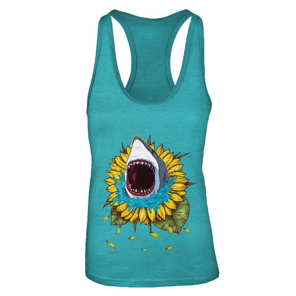 Shark Sunflower Funny Shark Lover Gift-T-Shirt & Tank Top-Women's Ideal Racerback Tank-Tahiti Blue