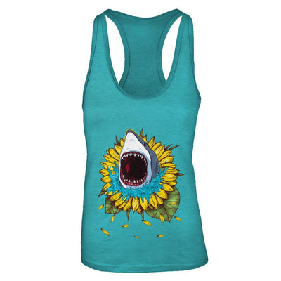 Shark Sunflower Funny Shark Lover Gift-T-Shirt & Tank Top-Women's Ideal Racerback Tank-Tahiti Blue