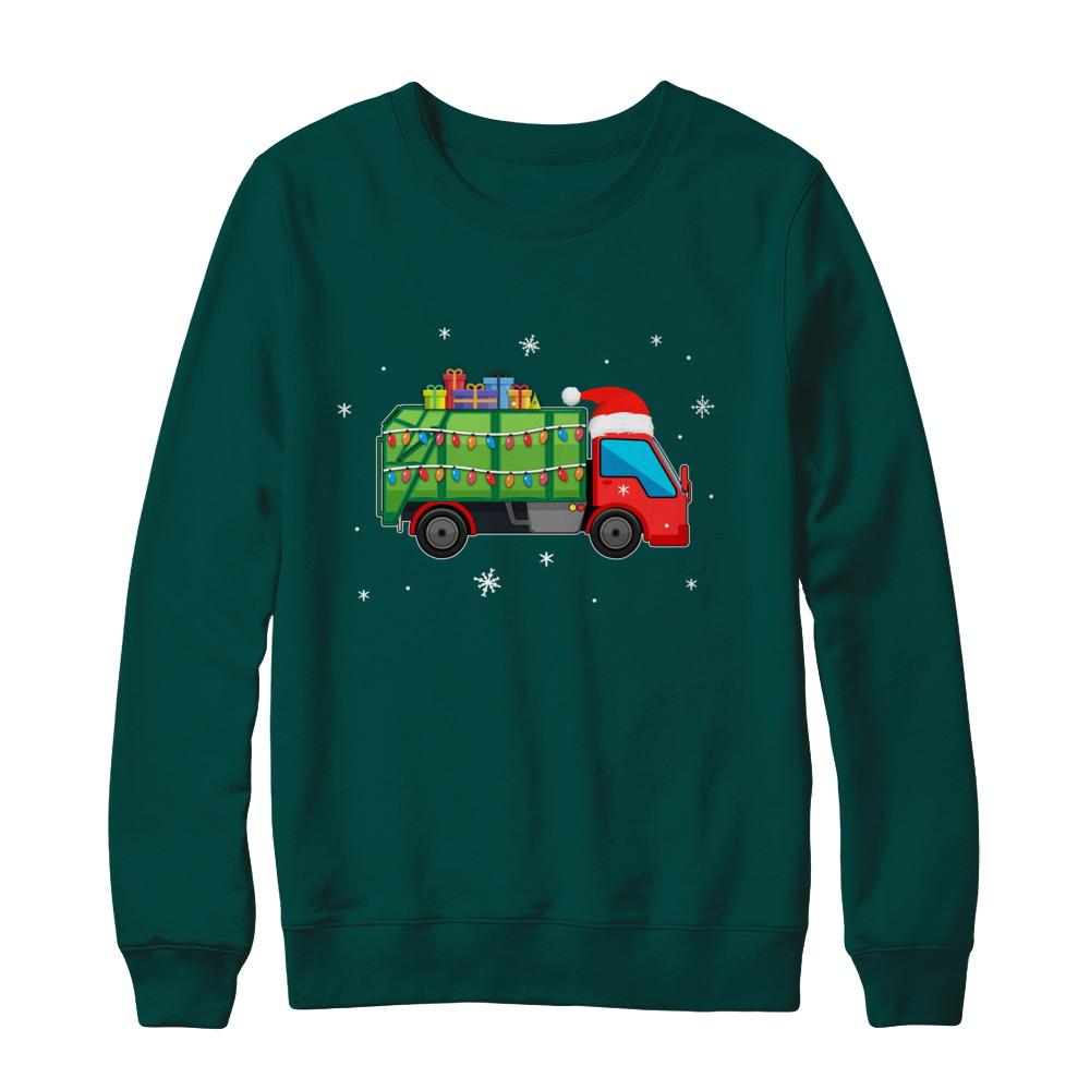 Garbage Truck Santa Hat Christmas Gifts-T-Shirt & Sweatshirt-Crewneck Sweatshirt-Deep Forest
