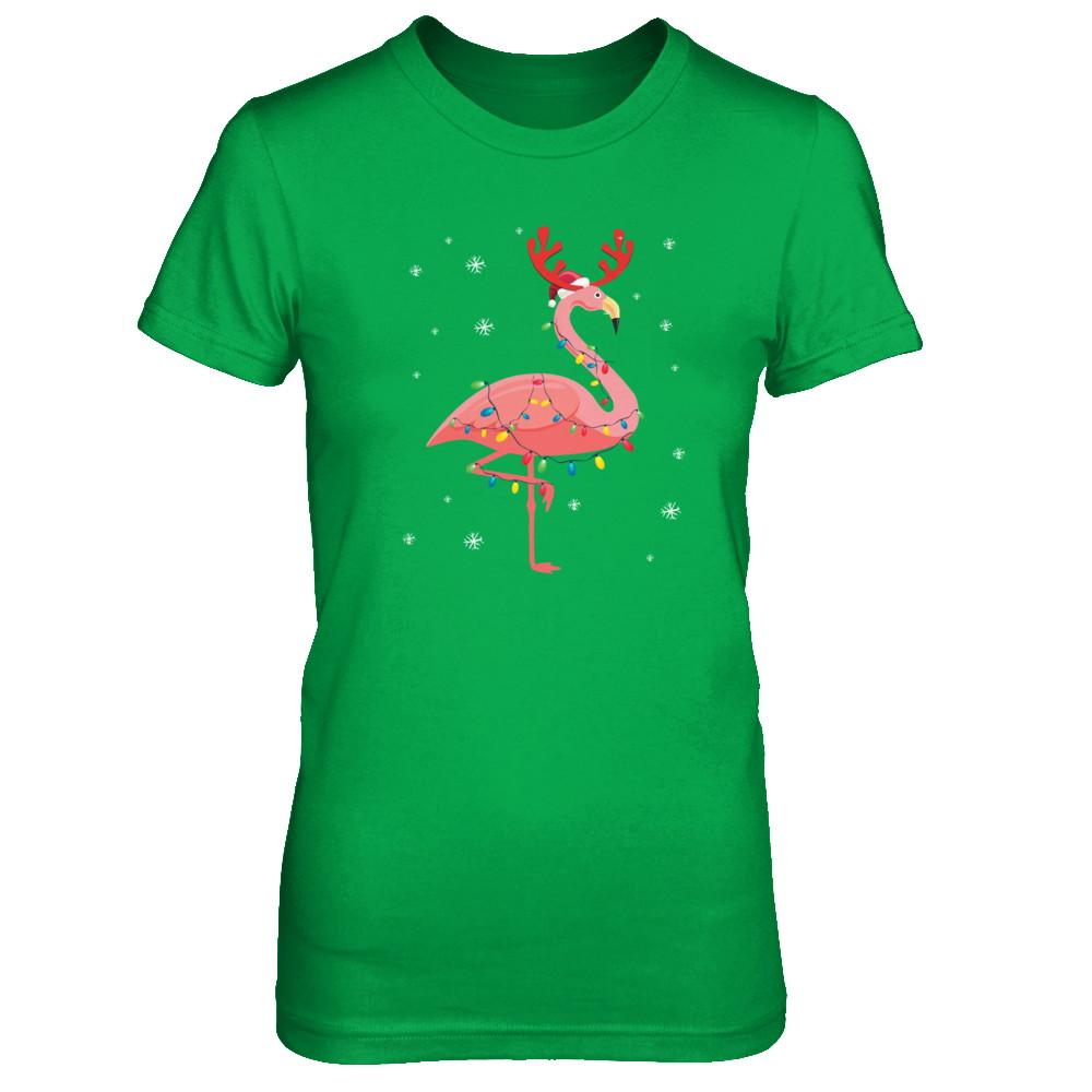 Santa Hat Flamingo Reindeer Christmas Gifts-T-Shirt & Hoodie-Women's T-Shirt-Irish Green
