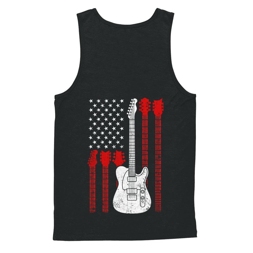 Guitar American Us Flag Music Player-T-Shirt & Hoodie-Unisex Tank-Black
