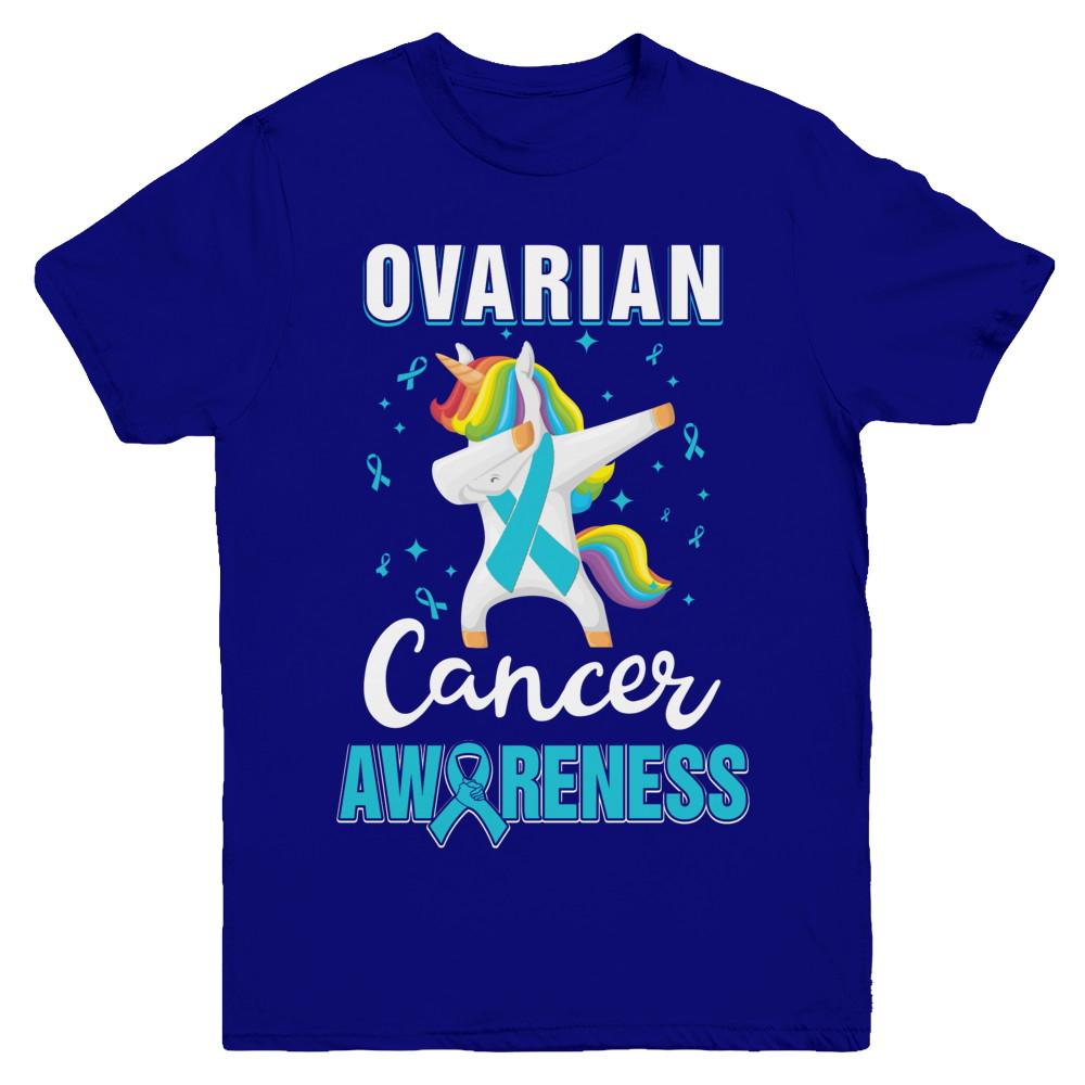 Inspirational Ovarian Cancer Awareness Unicorn Support Youth-Youth Shirt-Youth T-Shirt-Navy