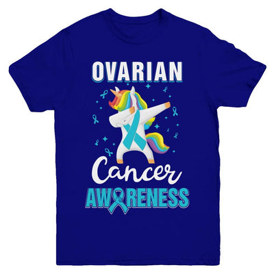 Inspirational Ovarian Cancer Awareness Unicorn Support Youth-Youth Shirt-Youth T-Shirt-Navy