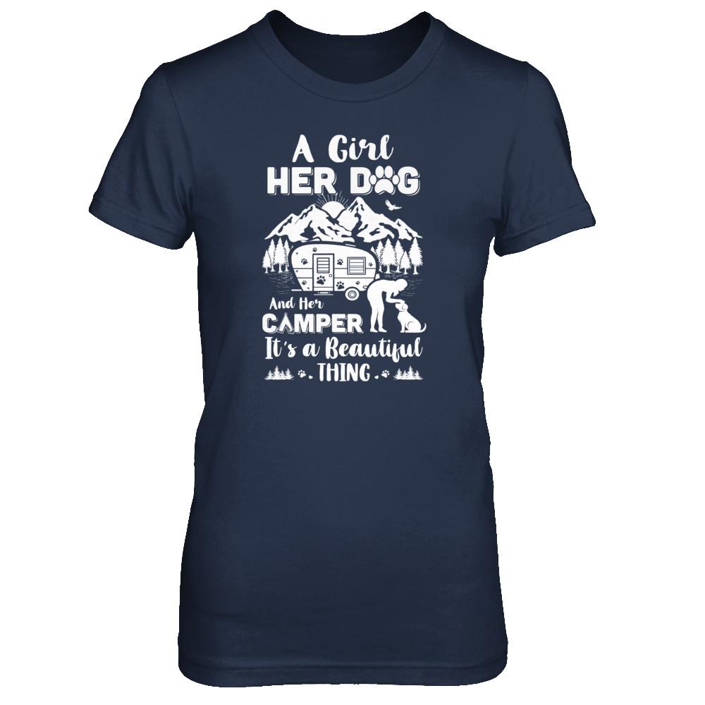 A Girl Her Dog And Her Camper It's A Beautiful Thing Camping-T-Shirt & Tank Top-Women's T-Shirt-Navy