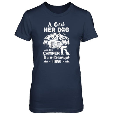 A Girl Her Dog And Her Camper It's A Beautiful Thing Camping-T-Shirt & Tank Top-Women's T-Shirt-Navy