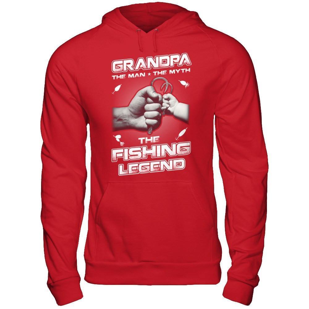Grandpa The Man The Myth The Fishing Legend-T-Shirt & Hoodie-Pullover Hoodie-Red