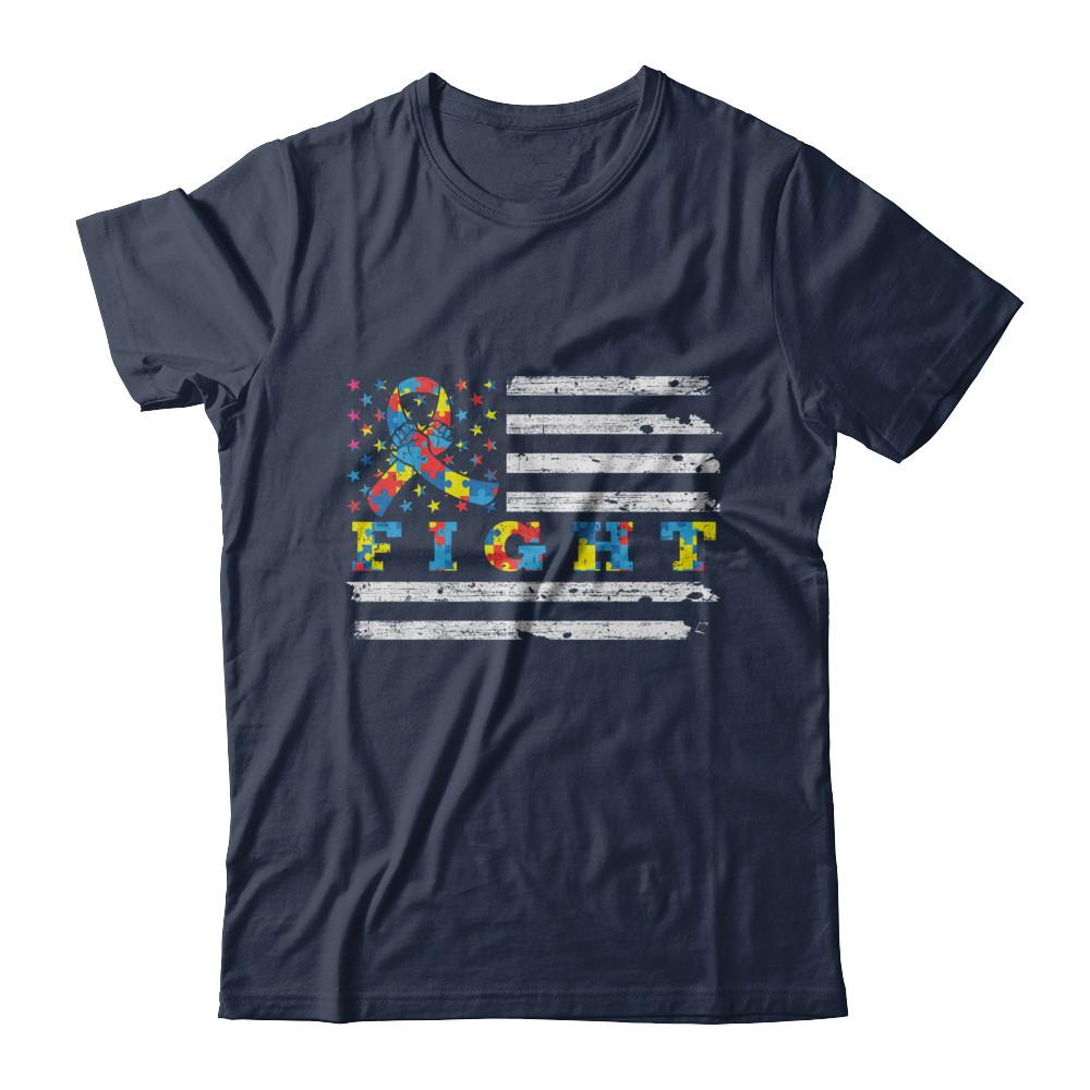 Fight Autism Ribbon US Flag Autism Awareness-T-Shirt & Hoodie-Classic T-Shirt-Navy