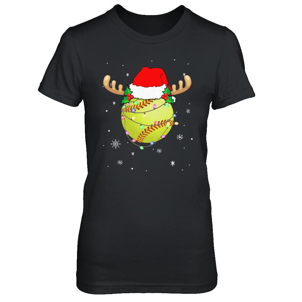 Santa Hat Softball Reindeer Christmas Gifts-T-Shirt & Sweatshirt-Women's T-Shirt-Black
