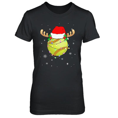 Santa Hat Softball Reindeer Christmas Gifts-T-Shirt & Sweatshirt-Women's T-Shirt-Black