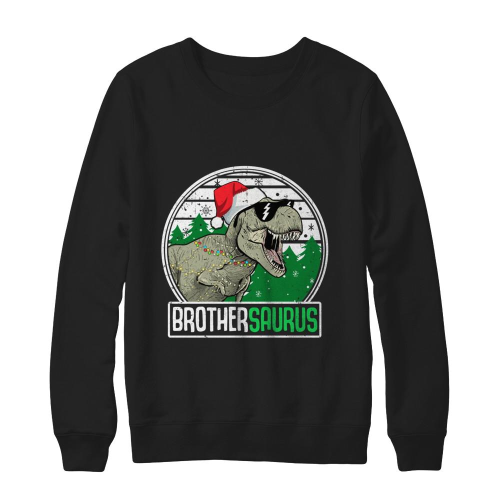 Brothersaurus Brother Dinosaur T-Rex Family Christmas-T-Shirt & Sweatshirt-Crewneck Sweatshirt-Black