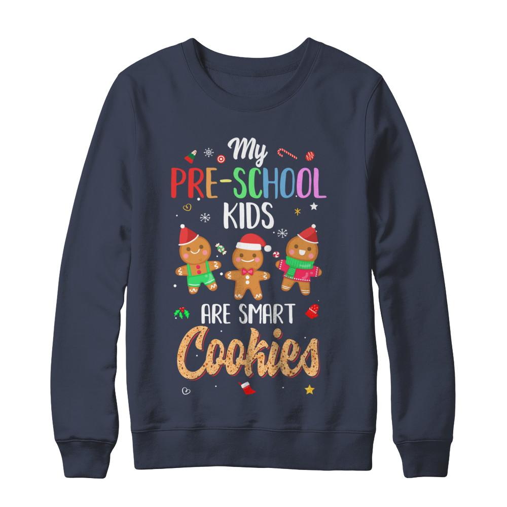 Teacher My Pre-shcool Kids Are Smart Cookies Christmas-T-Shirt & Sweatshirt-Crewneck Sweatshirt-Navy