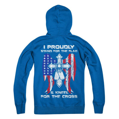 Veteran I Proudly Stand For The Flag Kneel For The Cross-T-Shirt & Hoodie-Pullover Hoodie-Royal
