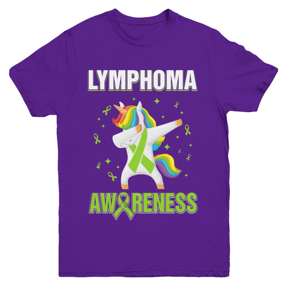 Inspirational Lymphoma Awareness Unicorn Support Youth-Youth Shirt-Youth T-Shirt-Purple