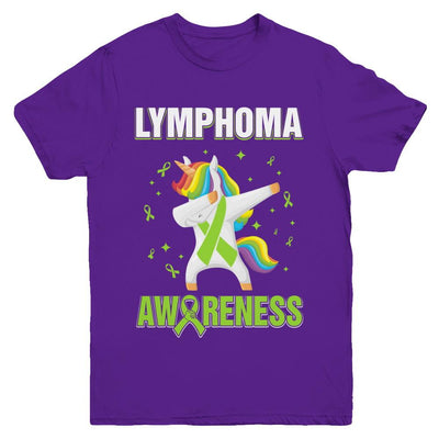 Inspirational Lymphoma Awareness Unicorn Support Youth-Youth Shirt-Youth T-Shirt-Purple