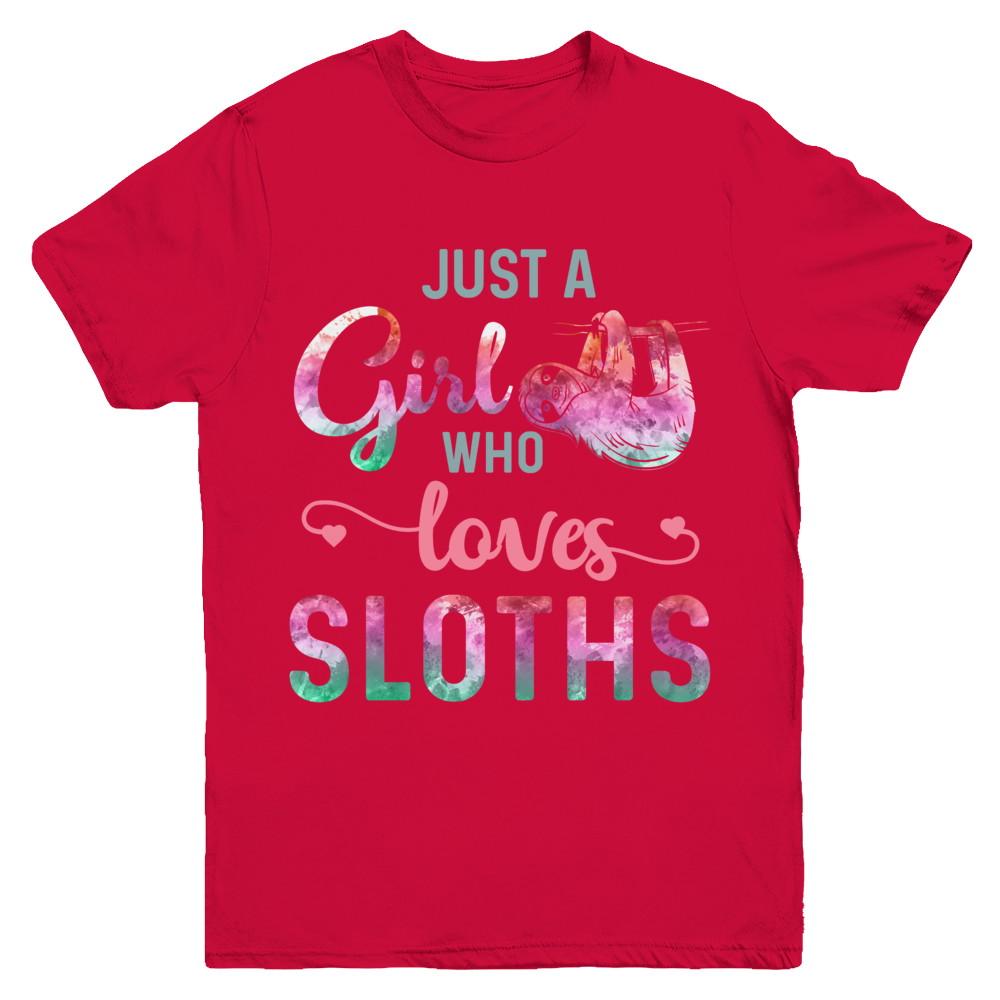Just A Girl Who Loves Sloths Sloth Lover Youth-Youth Shirt-Youth T-Shirt-Red