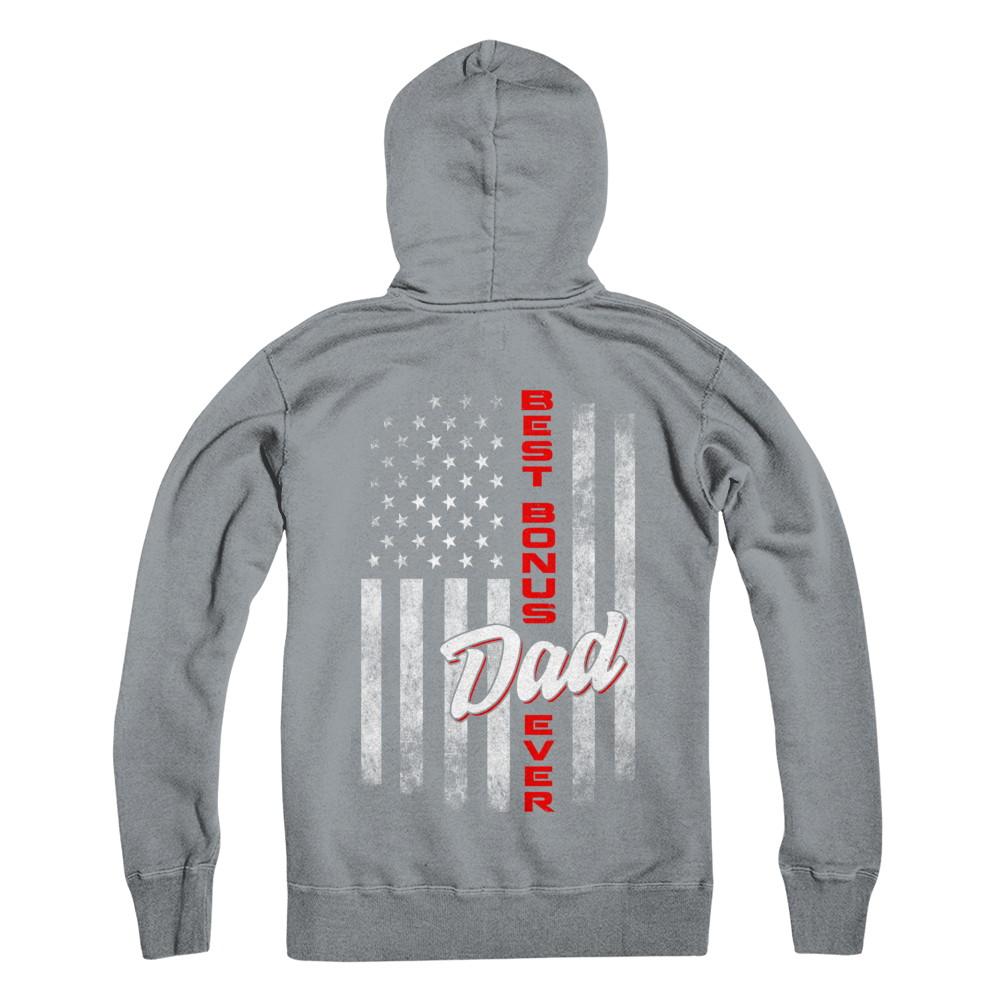 Best Bonus Dad Ever American Flag 4Th Of July Fathers Day-T-Shirt & Hoodie-Pullover Hoodie-Light Steel