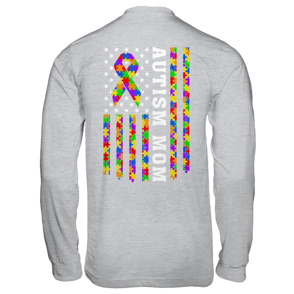 Proud Autism Mom Us Flag Autistic Mommy Mothers Day-T-Shirt & Hoodie-Long Sleeve T-Shirt-Sport Grey