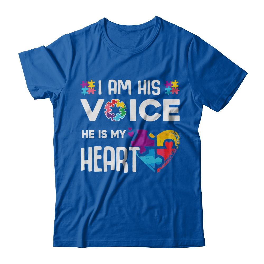 Autism Awareness I Am His Voice He Is My Heart Autism Mom-T-Shirt & Hoodie-Premium T-Shirt-Royal