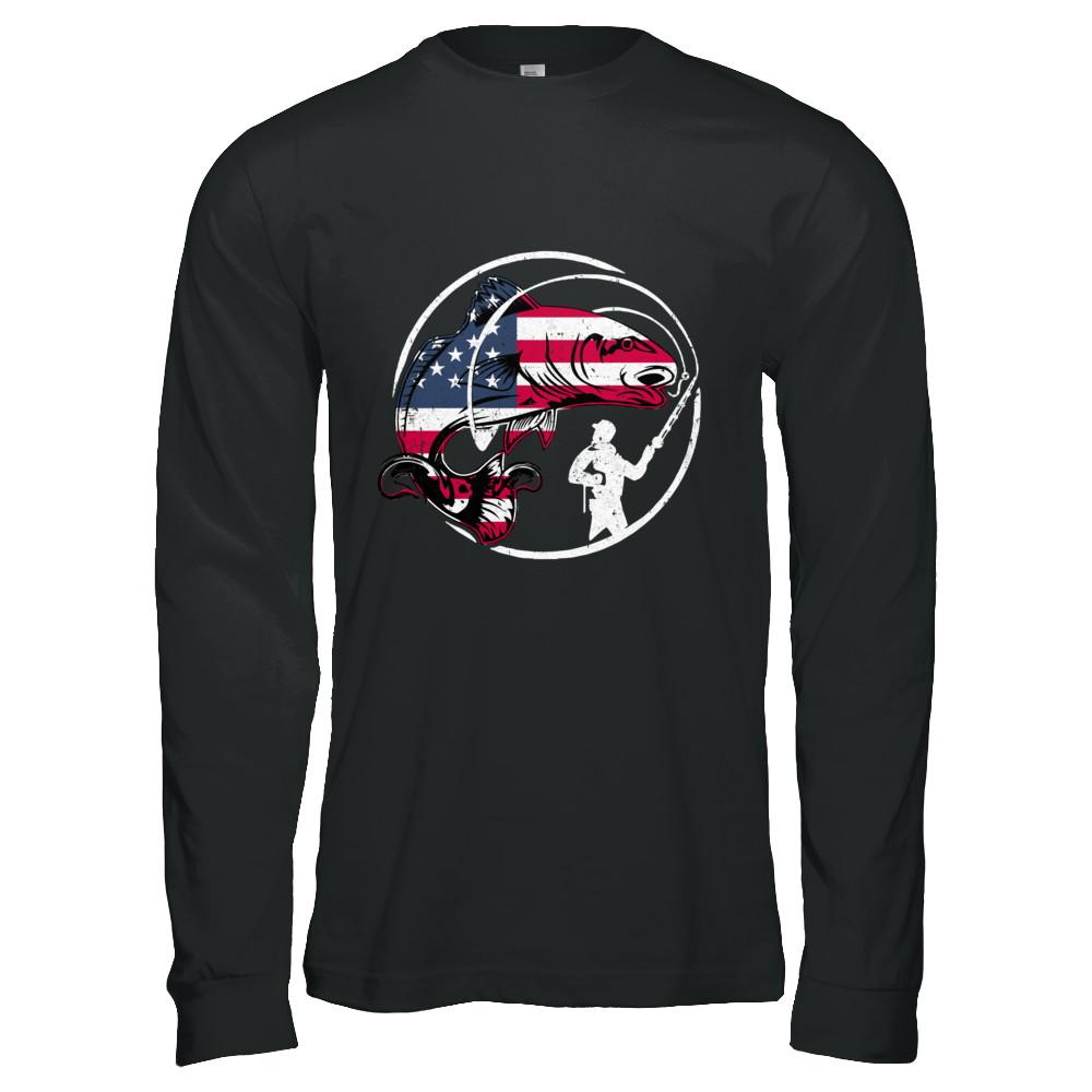 American Flag Fishing Vintage 4Th July Gifts-T-Shirt & Hoodie-Long Sleeve T-Shirt-Black