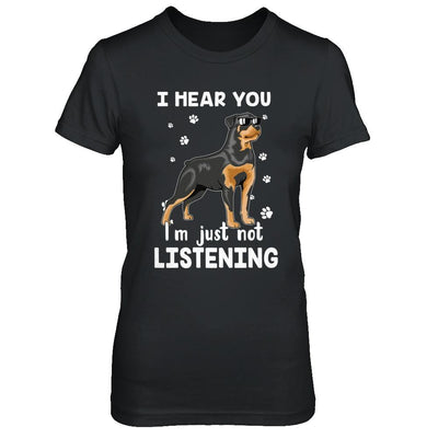 I Hear You I'm Just Not Listening Funny Rottweiler-T-Shirt & Hoodie-Women's T-Shirt-Black