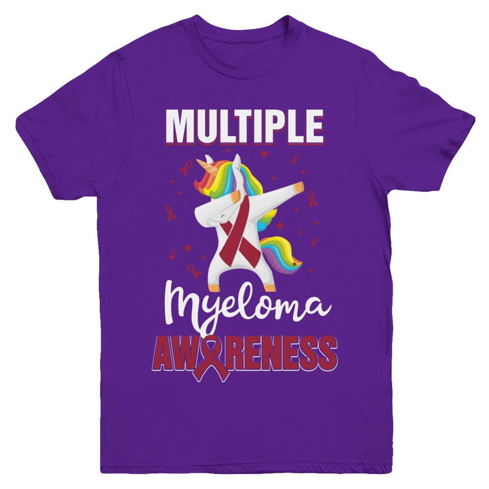 Inspirational Multiple Myeloma Awareness Unicorn Support Youth-Youth Shirt-Youth T-Shirt-Purple