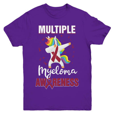 Inspirational Multiple Myeloma Awareness Unicorn Support Youth-Youth Shirt-Youth T-Shirt-Purple