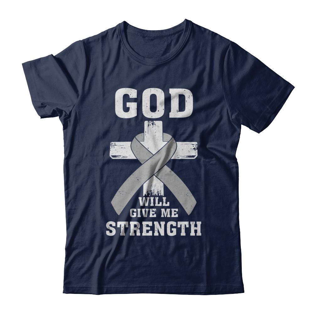 God Will Give Me Strength Grey Gray Cancer Ribbon Gift-T-Shirt & Hoodie-Classic T-Shirt-Navy