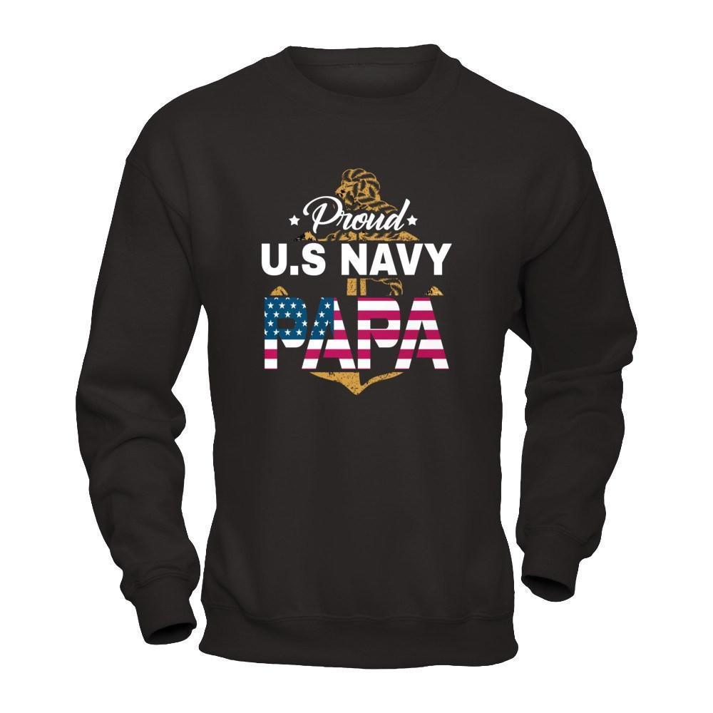 Proud US Navy Papa-T-Shirt & Hoodie-Crewneck Sweatshirt-Black