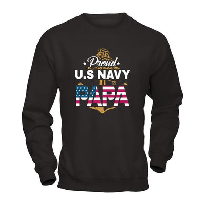 Proud US Navy Papa-T-Shirt & Hoodie-Crewneck Sweatshirt-Black