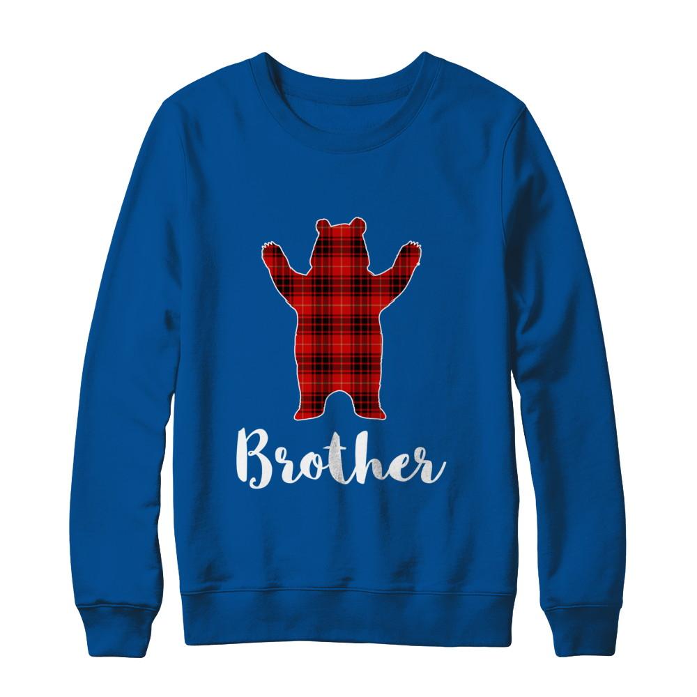 Red Brother Bear Buffalo Plaid Family Christmas Pajamas-T-Shirt & Sweatshirt-Crewneck Sweatshirt-Deep Royal