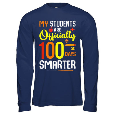 My Students Are 100 Days Smarter Teacher-T-Shirt & Hoodie-Long Sleeve T-Shirt-Navy