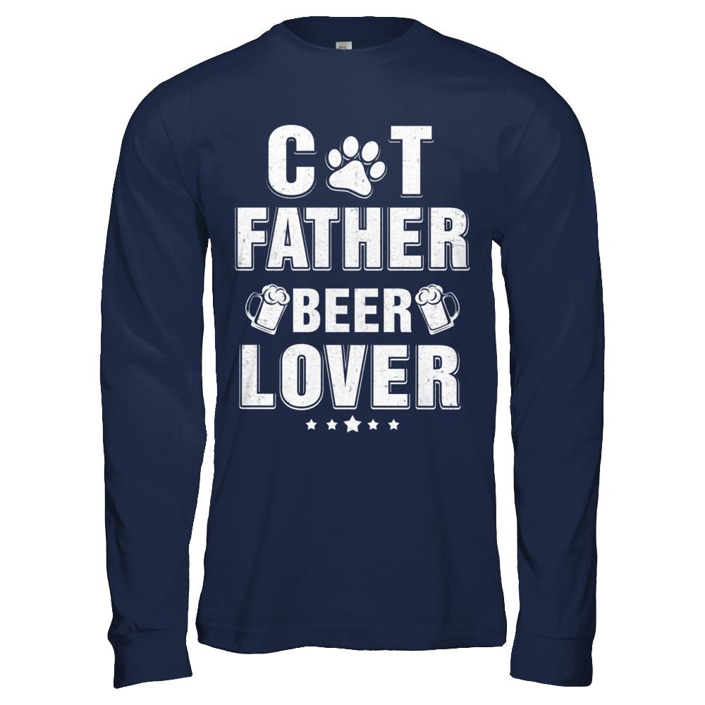 Cat Father Beer Lover Best Cat Dad Fathers Day-T-Shirt & Hoodie-Long Sleeve T-Shirt-Navy