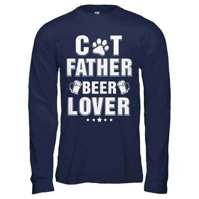 Cat Father Beer Lover Best Cat Dad Fathers Day-T-Shirt & Hoodie-Long Sleeve T-Shirt-Navy