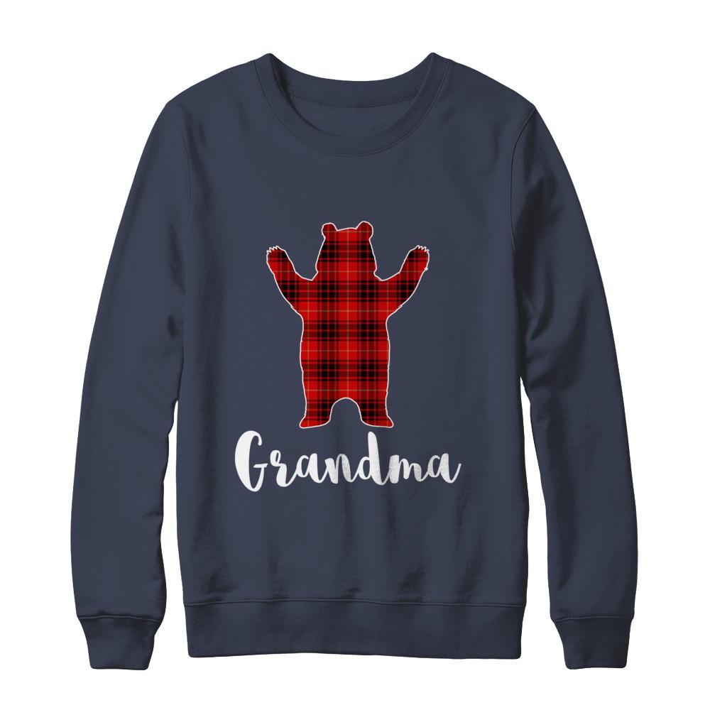 Red Grandma Bear Buffalo Plaid Family Christmas Pajamas-T-Shirt & Sweatshirt-Crewneck Sweatshirt-Navy