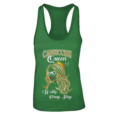 Capricorn Queen Wake Pray Slay December January Girl Birthday Gift-T-Shirt & Tank Top-Women's Ideal Racerback Tank-Kelly Green